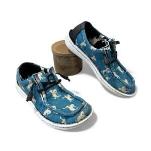 Justin Women’s Hazer Size 6.5 M Turquoise & Bronc Round Leather & Fabric Slip-On